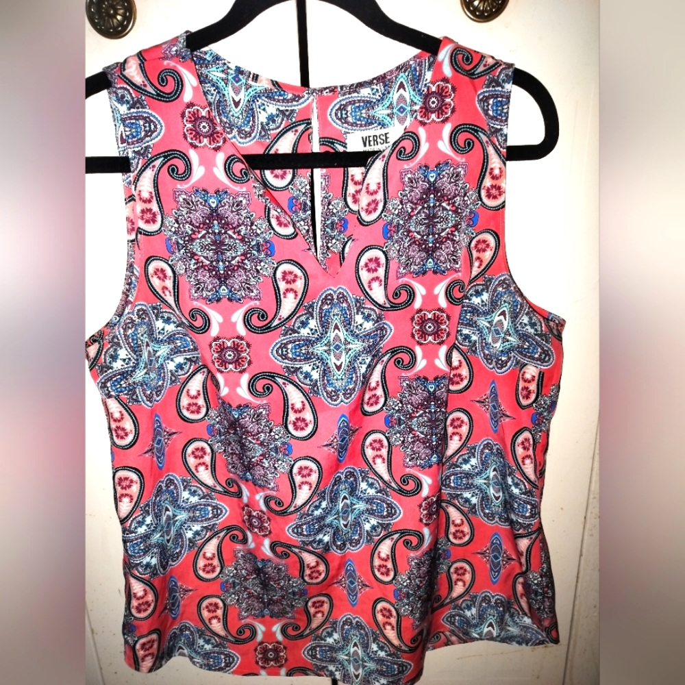 Pink and Teal Paisley print Tank Blouse by VERSE sz LG